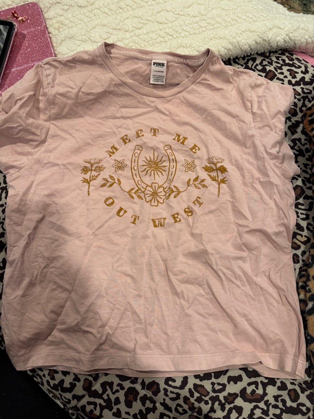 PINK Victoria's Secret Light Pink Graphic 'Meet Me Out West' Tee